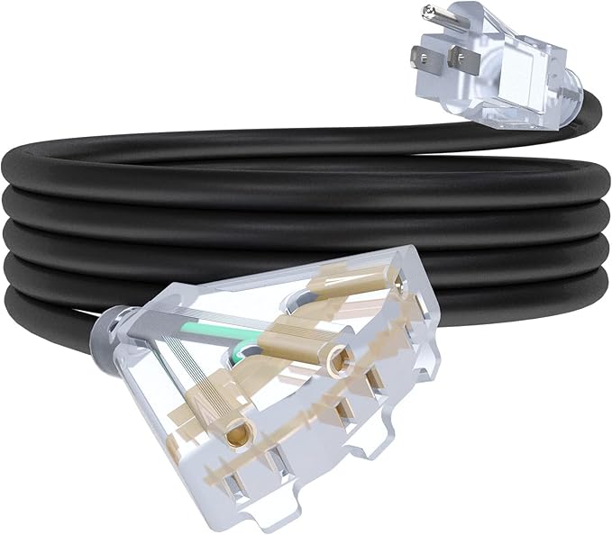 15Ft 12/3 Outdoor Extension Cord with 3-Outlets, Heavy Duty 12 Gauge 3 Prong Extension Cord Waterproof with Lighted end, 15A 12AWG 1875W SJTW, ETL Listed - Great for Garage, Garden and Home, Black