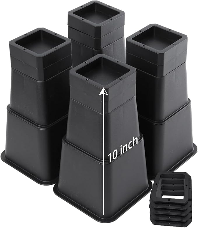 Bed Risers, Oversized Furniture Risers, 1/2/3/4/5/6/7/8/9/10 inches Adjustable Raise Blocks for Bed Couch Desk Sofa Table Lifts, Furniture Legs Lifters Support up to 6000 Lbs (Black, 4 Pack Set)