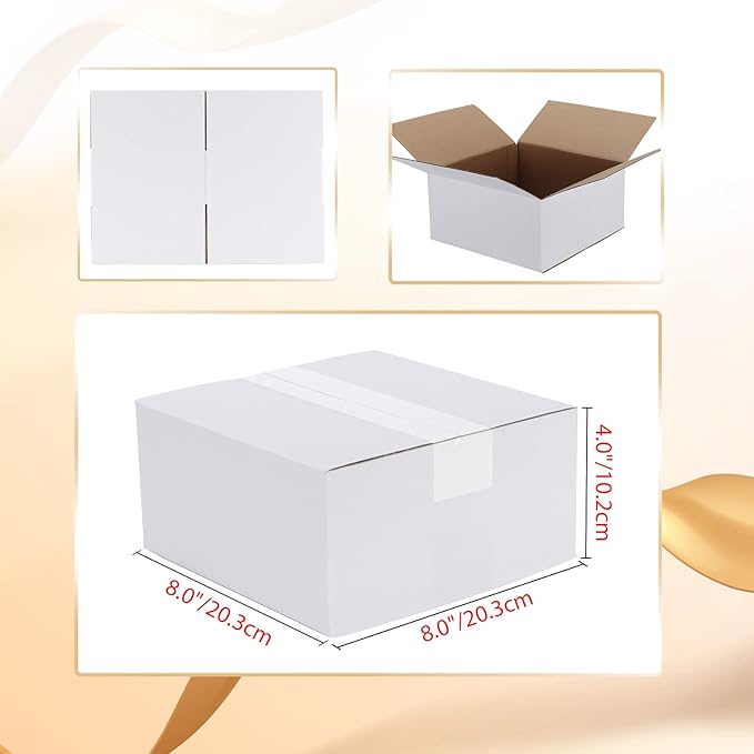 Calenzana 8x8x4 Shipping Boxes Set of 40, White Corrugated Cardboard Box for Mailing Packing Gifts Small Business