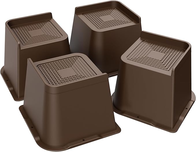 Bed Risers 2 inch, 3 inch, 4 inch, 6 inch or 8 inch Heavy Duty Furniture Risers, Up to 6000 Lbs L Shaped Design Bed Lifts Blocks for Couch Desk Sofa Table (Dark Brown 4 Pack, 5 Inch)