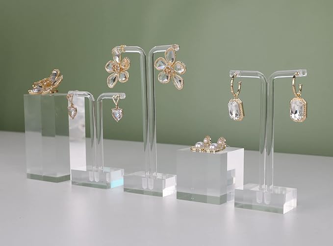 GemeShou 3pcs acrylic T bar earring display stand for show, retail hanging earring holder for online business, transparent jewelry Photography Props【Acrylic Earring T Stand-3pcs 】
