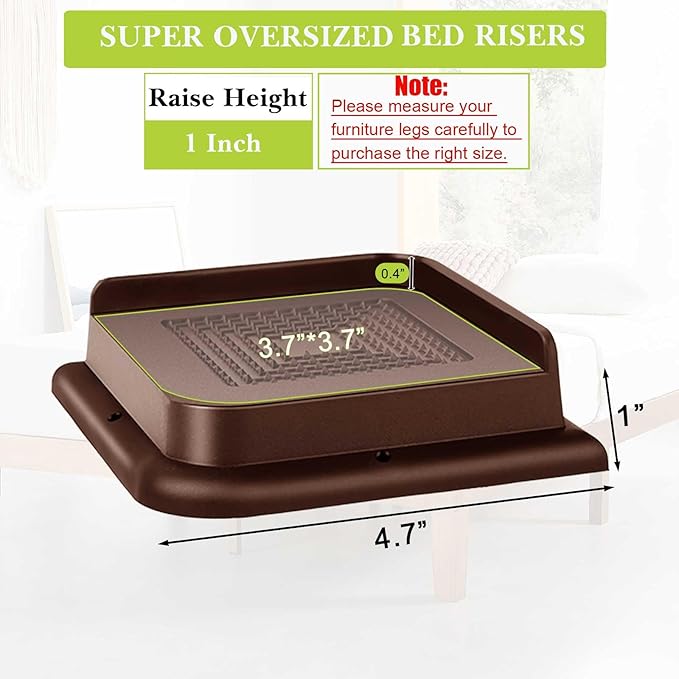 Bed Risers 1 inch, 2 inch, 3 inch, 4 inch, 6 inch, 8 inch Heavy Duty, Oversized Furniture Riser for Couch Sofa Table Chair Leg Frame Dorm, Support up to 6000 Lbs (Chocolat Brown 8 Pack, 1 inch)