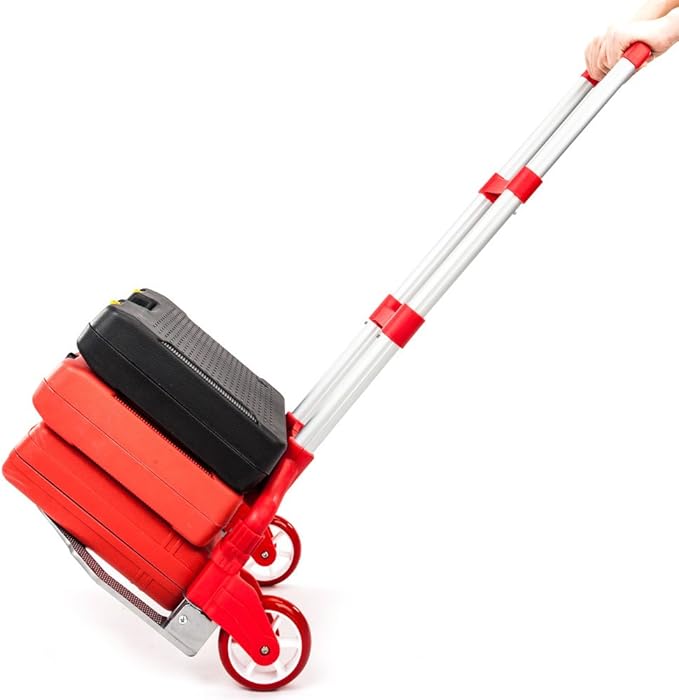 FCH Folding Hand Truck, Aluminum Portable Folding Hand Cart,165lbs Capacity Hand Cart and Dolly Ideal for Home, Auto, Office,Travel Use, Red