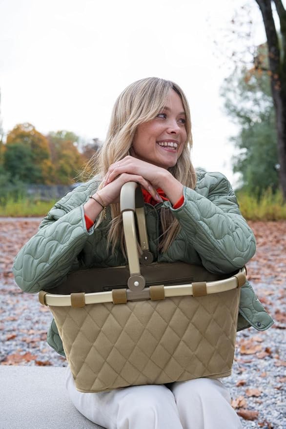 reisenthel carrybag frame rhombus olive - Sturdy shopping basket with plenty of storage space and practical inner pocket - Elegant and water-repellent design