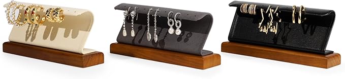 Solid Wood Jewelry Earrings Display Stand Small Jewelry Display for Long Earrings(Black)