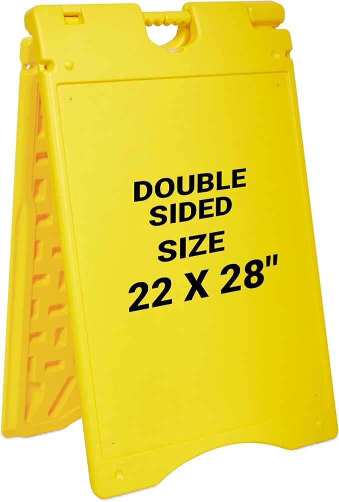 Jumbl A-Frame Signboard 22” x 28” Display Surface – Large Outdoor Sandwich Board w/Weather Resistant PVC Sign Protector & Sand Fill Holes – Dual Signage Stand for Storefront Sidewalk Curb (Yellow)