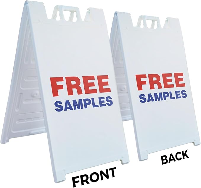 Free Samples 24" x 36" Double Sided A-Frame Sidewalk Sign Includes 2 Plastic Inserts Foldable Portable White Signicade Sandwich Board Retail Promotions Customer Incentives Business Signage Made in USA