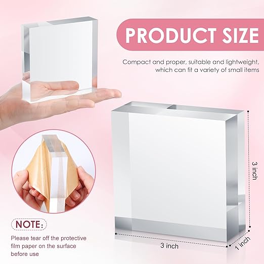Vicenpal 8 Pcs Acrylic Square Display Block Clear Polished Cube Jewelry Stand Solid Acrylic Pedestal Stand Crystal Ring Showcase Holder Display Base for Riser(3 x 3 x 1 Inch)