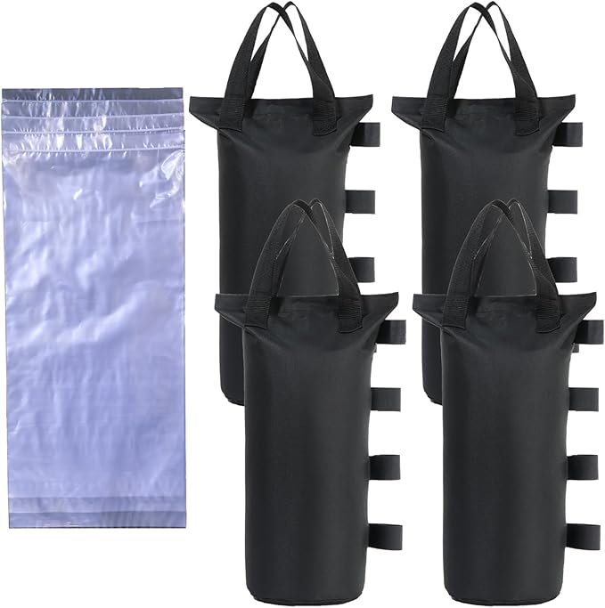 Canopy Weight Sand Bags with Water Storage Bags, Heavy Duty Tent Anchor Bags, 19.7 x 7.9 inches, Black (Black, 6 sandbags+6water Bags)