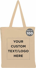 DISCOUNT PROMOS Custom Cotton Canvas Tote Bags Set of 100, Personalized Bulk Pack - Reusable, Great for Shopping, Grocery, Beach, Picnic, Wedding Favors - Natural