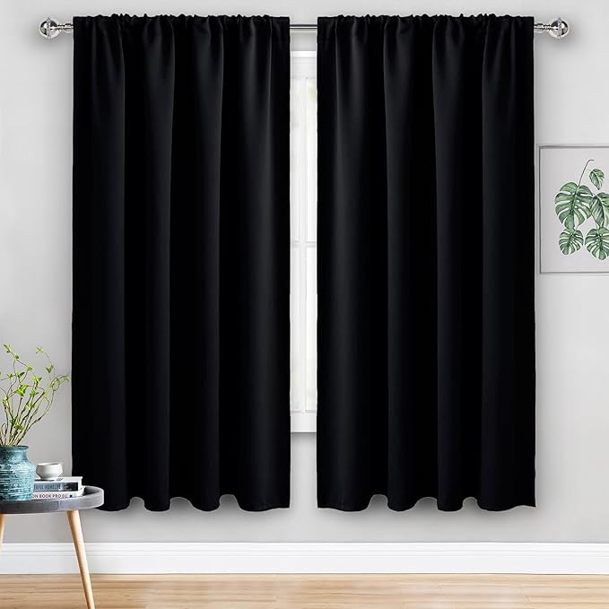 JIUZHEN Blackout Curtains for Bedroom - 70 x 63 Inch Extra Wide Privacy Assured Thermal Insulated Room Darkening Sliding Door Curtains for Living Room, Set of 2 Panels with Tiebacks, Black