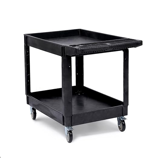2-Shelf Heavy Duty PP Service Cart with 360° Swivel Wheels, 550LBS Load Capacity, Large Shelf, Storage Handle, Rolling Utility Cart for Warehouse, Garage, Cleaning, Medium Size