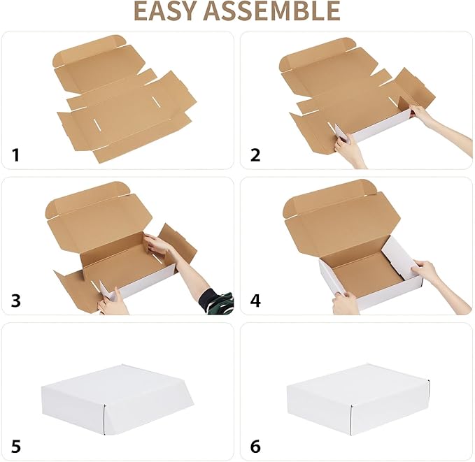 RLAVBL 13x10x3 Shipping Boxes Set of 25, White Corrugated Cardboard Box for Packing, Mailing, Business
