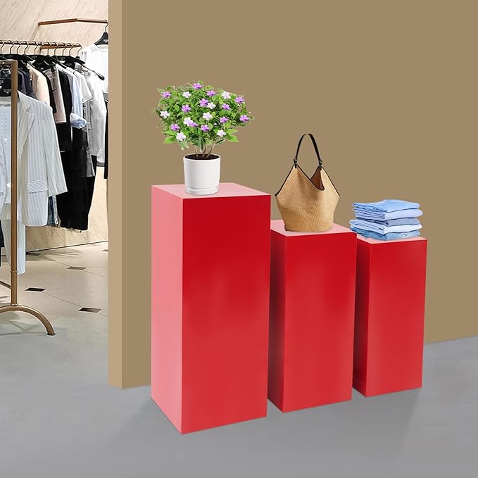 6Pcs Metal Display Pedestal Stands, Square Flower Display Pillars Rack for Wedding Party Decor, Dessert Table Display Cake Plant, Column Decorative Cube (Red, 3PCS)