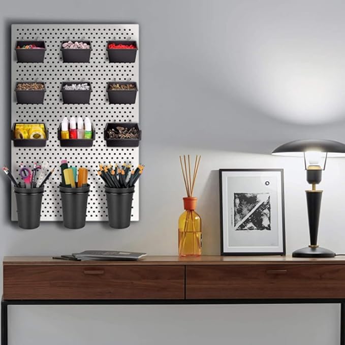 Garneck 5 Sets Pegboard Cup and Hook Organizer Set for Garage Workshop Office Black Pegboard Accessories with Sturdy Load-Bearing Cups for Small Tool Storage Easy No-Drill Installation for