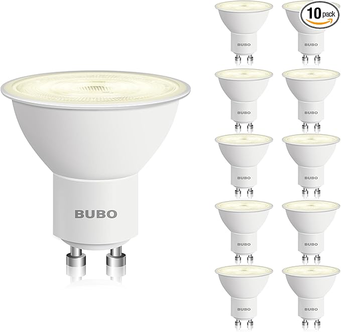 BUBO GU10 LED Bulb 6W Equivalent 50W, 3000K Warm White 650 Lumens, Non-Dimmable GU10 Bulb Replacement for Track Lighting, MR16 LED Bulb for Kitchen, Range Hood, Living Room, Bedroom, 10 Pack