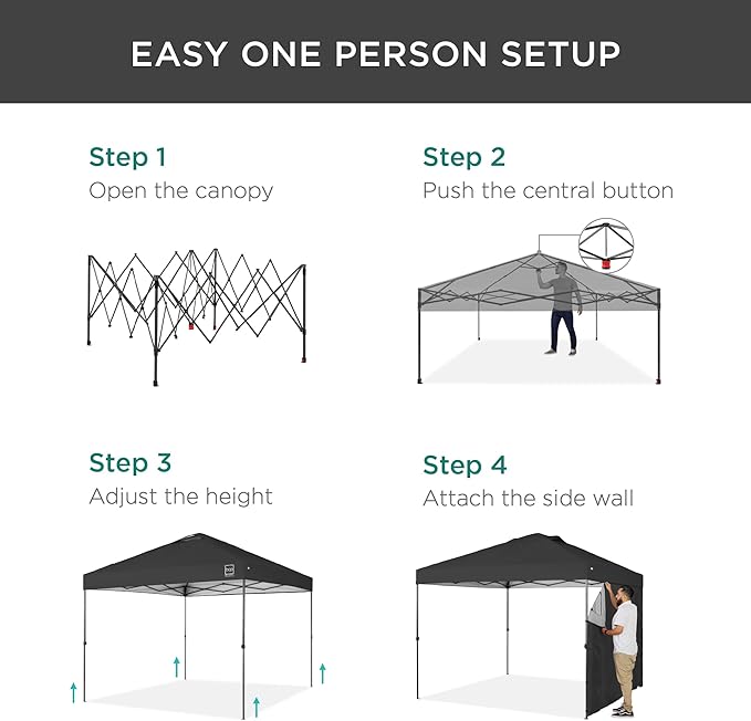 Best Choice Products 10x10ft Easy Pop Up Canopy w/Side Wall, 10 Pockets, Portable Carrying Case, 1-Button Setup, 4 Weight Bags - Gray