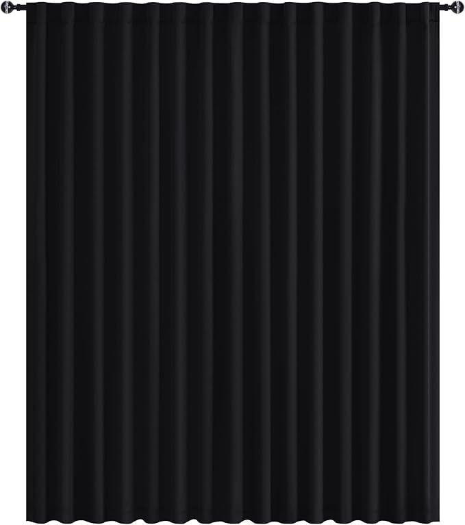 Hiasan Privacy Room Divider Patio Sliding Door Curtain Extra Wide Blackout Thermal Insulated Curtains with Back Tab & Rod Pocket for Bedroom Partition Living Room (120 x 84 Inches, Black)