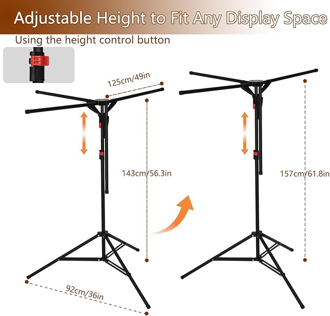 Shopping Bag Rack, Adjustable Height Store Grocery Bags Holder, Foldable Stable Base Bag Display Rack for Supermarket, Boutique, Trade Show & Home Storage