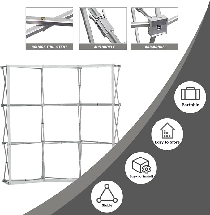 Custom Curved Pop Up Displays Trade Show Backdrop 7.5x7.5 FT Tension Fabric HD Banner Printing Banner Pop-up Display Stand Trade Show Booth Display for Business Corporate Wedding Mall