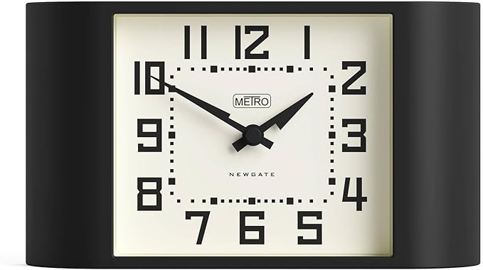NEWGATE® Mini Metro Desk Clock | Retro Mantel Clock | Black | Mid Century Style for Desk, Table top, Shelf or Bedside