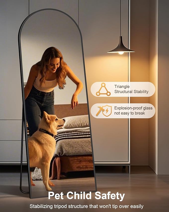 58"x19"Floor Mirror Full Length,Arched Full Length Mirror with Stand,Full Body Mirror,Hanging or Large Leaning for Bedroom Living Room Black