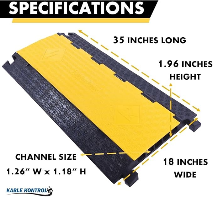 Kable Kontrol Atlas Cable Protector Wire Ramp - 5 Channel Bulk Wholesale Pallet – 20 Pcs - 35” Long Black & Yellow - 24000 Lbs Load Capacity - Rubber Speed Bump Wire Protector Cord Cover - CP9975