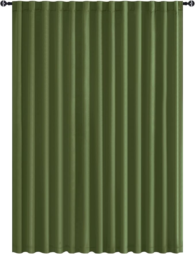 Hiasan Christmas Blackout Patio Sliding Door Curtain Extra Wide Thermal Insulated Privacy Room Divider Curtain with Back Tab & Rod Pocket for Bedroom Partition Glass Door(100 x 84 Inches, Olive Green)