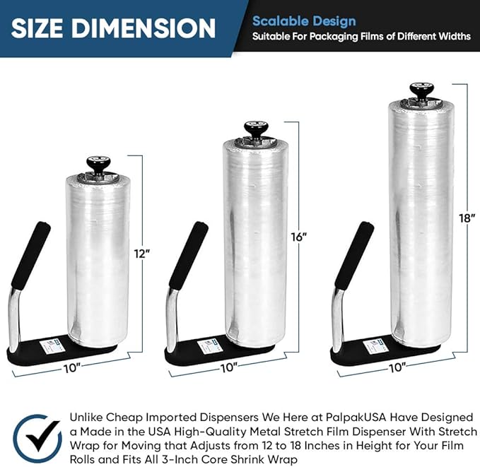 300 BACKSAVER - Best Selling Stretch Film Dispenser with Extended Handle, Industrial Strength for Packing Wrap, Holds 14"-20" Rolls with Adjustment Furniture, Boxes & Pallets (1 Pack)