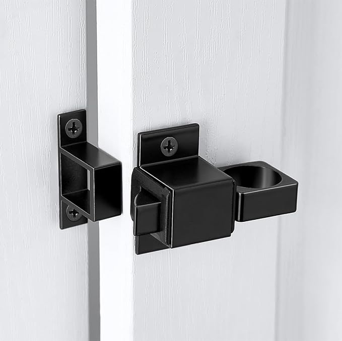 3 Packs Self-Closing Latches, Black Spring Door Lock, Aluminum Alloy Automatic Gate Latch with Spring Loaded Pin, Security Window & Cabinet Lock