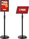 USCNC Sign Holder Stand 8.5x11 inch - Adjustable Floor Standing Sign Holder -Snap open frame,360° Rotation for Malls,Schools,Restaurants (Black 2 Pack)