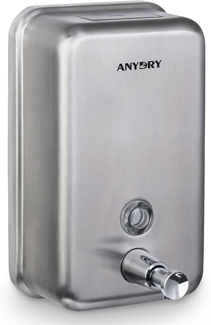 Commercial-Grade Manual Soap Dispenser, Durable Brushed Stainless Steel Finish, 37oz (1100ml) Liquid, Wall-Mounted for Bathroom & Kitchen