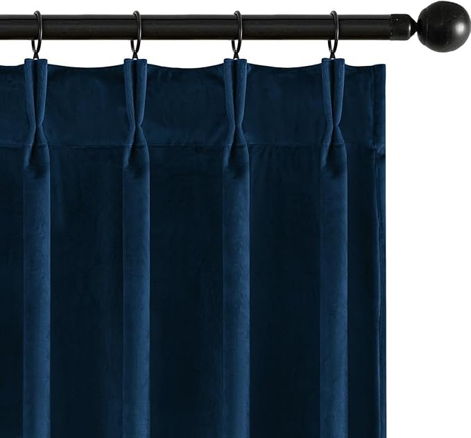 MIULEE Navy Blue Velvet Curtains 96 inches Long, Pinch Pleated Blackout Drapes with Hooks, Thermal Insulated Pinch Pleat Panels for Bedroom Living Room, 2 Panels
