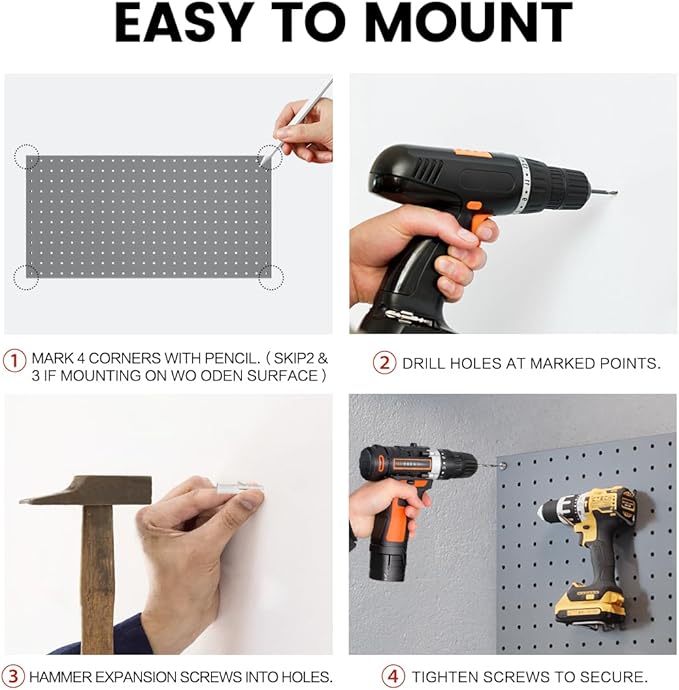 Pegboard, Metal Peg Board, Pegboards Wall Organizer with 76 Pcs Hooks, Sturdy Peg Board for Garage Tool Organization, Home & Office Wall Decoration (Grey, 4 Pack)