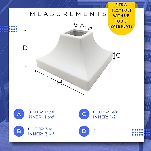 Deck Post Base Cover – Durable, Snap-Together Shoe Base Instantly Transforms Hand & Stair Rail Feet – Porch, Stair & Deck Brackets Cover – UV-Resistant ABS Plastic (White)