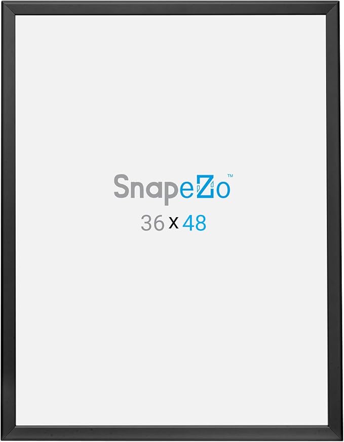SnapeZo Poster Frame 36x48, Black, 1.25 Inch Aluminum Profile, Front-Loading Snap Frame, Wall Mounting, Professional Series