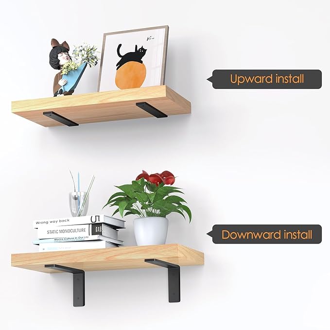 Floating Shelf Bracket 10 Inch, 4 Pack Heavy Duty Shelf Brackets, Black Wall Shelf Bracket for DIY Decorative with Mounting Hardware
