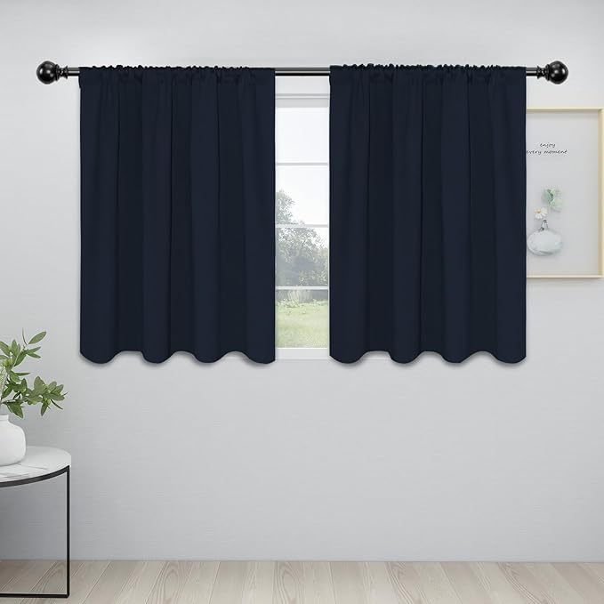 Easy-Going Rod Pocket Blackout Curtains for Bedroom, Room Darkening Window Curtains for Living Room, Thermal Insulated Noise Reduction Solid Window Drapes, 2 Panels(42x36 in, Navy)