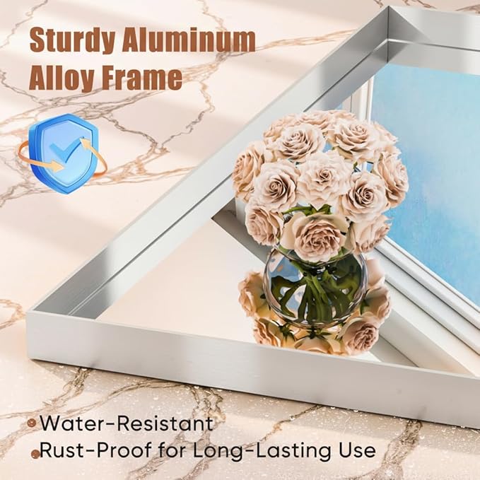 48"x32" Silver Framed Bathroom Mirror, Large Rectangular Vanity Mirror, Aluminum Metal Frame, Wall Farmhouse Modern Wall-Mounted Mirrors for Bathroom, Bedroom, Living Room, Over Sink