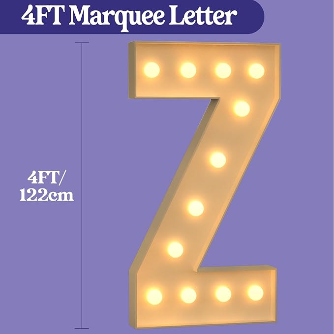 Marquee Letters 4 Feet Tall, 4FT Large Light up Letters Z, Big Sign Z with Warm White Light for Birthday Wedding Proposal Engagement Graduation Party Backdrop Decorations