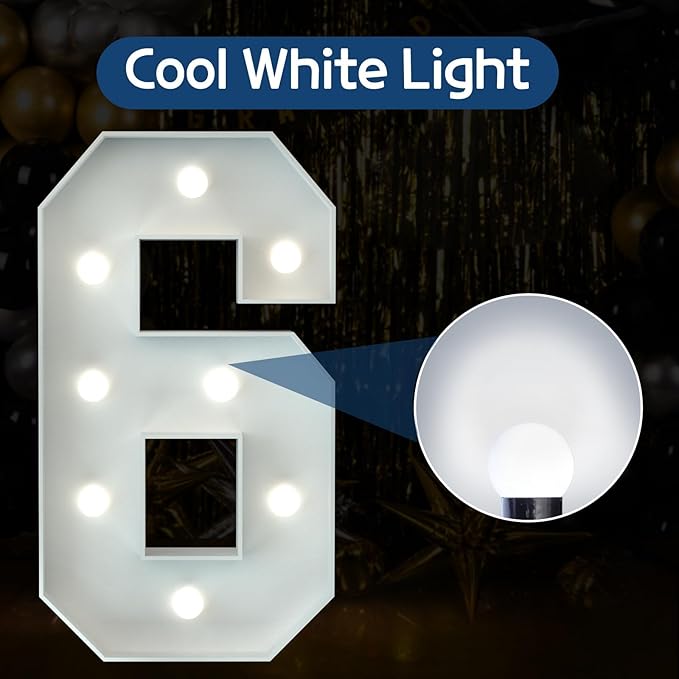 Marquee Numbers 3 Feet Tall Big Light Up Numbers 6th 16th 60th Happy Birthday Decorations Sweet 16 White Anniversary Party Decor Large Cardboard Prop Backdrop Sign 6