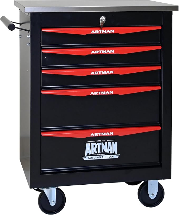 5 Drawer Rolling Tool Chest with Locker, 22.2" D Metal Movable Lockable Tool Cart Box Multi-Functional Hardware Storage Cabinet Box for Warehouse Basement Home Pantry Garage