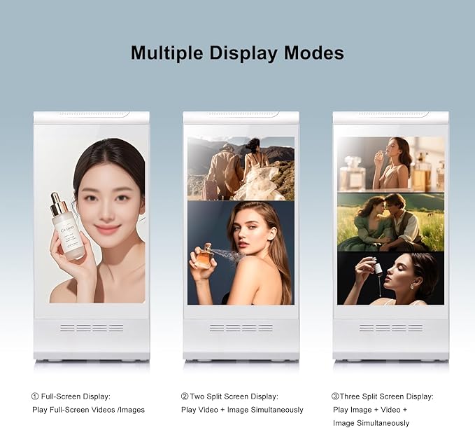 Digital Signage Display for Tabletop ,Interactive Digital Signage with Double 8 inch LCD Touch Screen and WIFI Connected,Rechargeable 23200mAh Battery,Portable Advertising Kiosk for Restaurants,Bar, Hotel ,Cafe (White)
