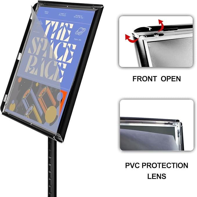 Adjustable Poster Sign Stand with Heavy Duty Base Sign Holder Aluminum Snap Open for 11x17 inches Both Vertical and Horizontal View Displayed Used for Living and Business(Black-2pack)