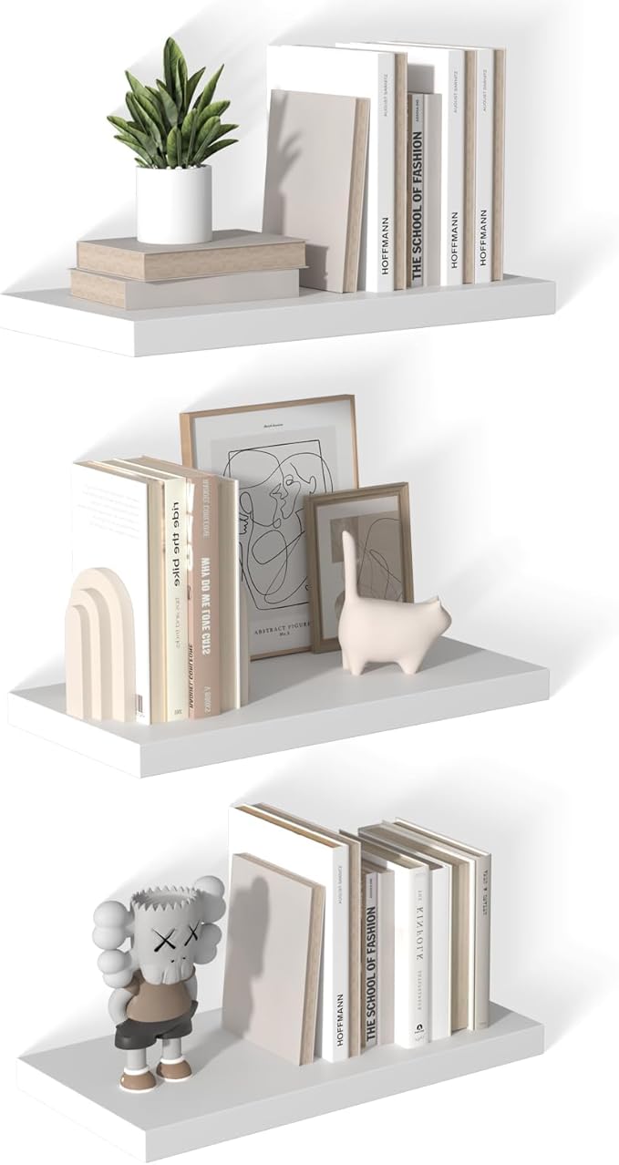 12 Inch Deep Floating Shelves for Wall 3 Pack Floating Shelfs Large Storage Space Wall Decor Display Shelf for Bathroom Living Room Bedroom Kitchen 23.8" W x 12" D x 1.2" H White