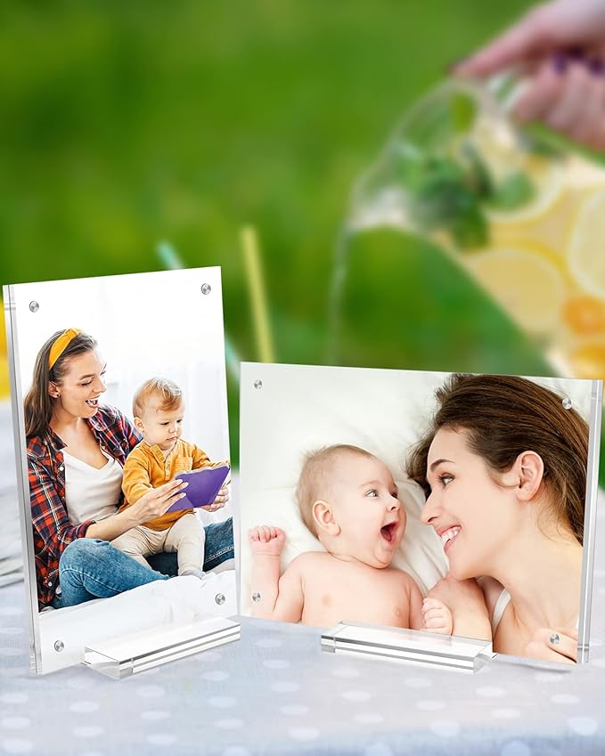 2 Pack Acrylic Picture Frame 5×7 Clear Double Sided Magnetic Photo Frame - Frameless Baby Friend Family Picture Desktop Display with Support Stand and Gift Boxes