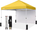 CROWN SHADES 8x8 Pop Up Canopy with 1 Side Wall - Beach Tent with One Push Setup - Outdoor Sun Shade for Events, Parties, Camping - Gazebo with STO-N-Go Cover Bag (Yellow)