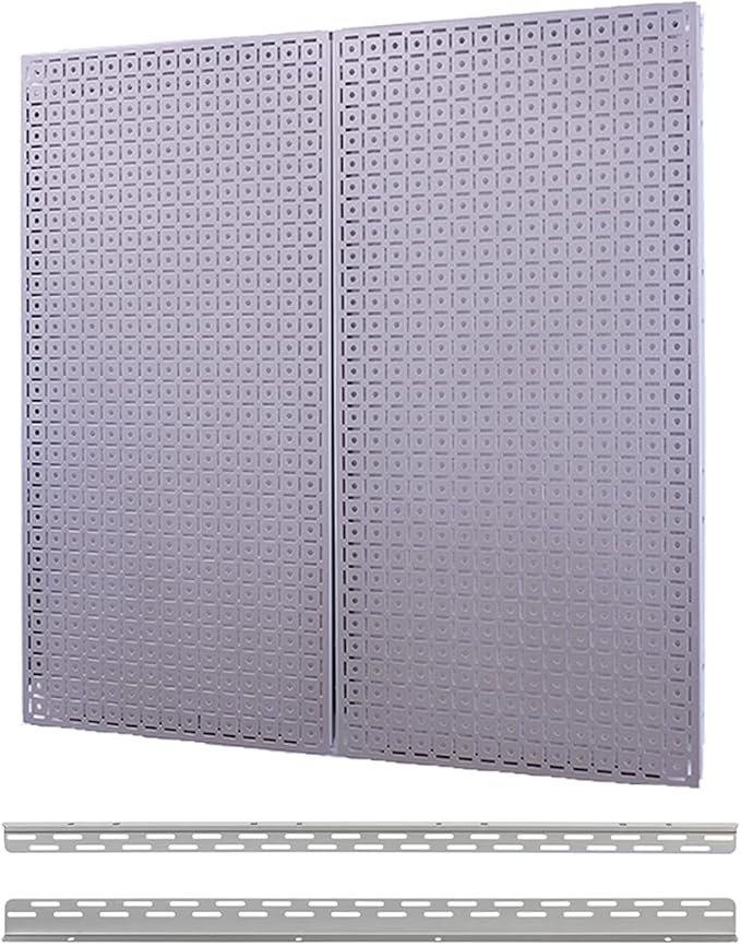 OmniWall Pegboard 2- Panel Side-By-Side Set 32-Inch Tall x 32-Inch Wide Metal Pegboard For Garage & Home Storage White