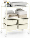 Giantex Rolling Storage Cart w/ 4 Drawers 2 Shelves Metal Rack Shelf Home Office School Beauty Salon Utility Organizer Cart with Wheels, Ivory
