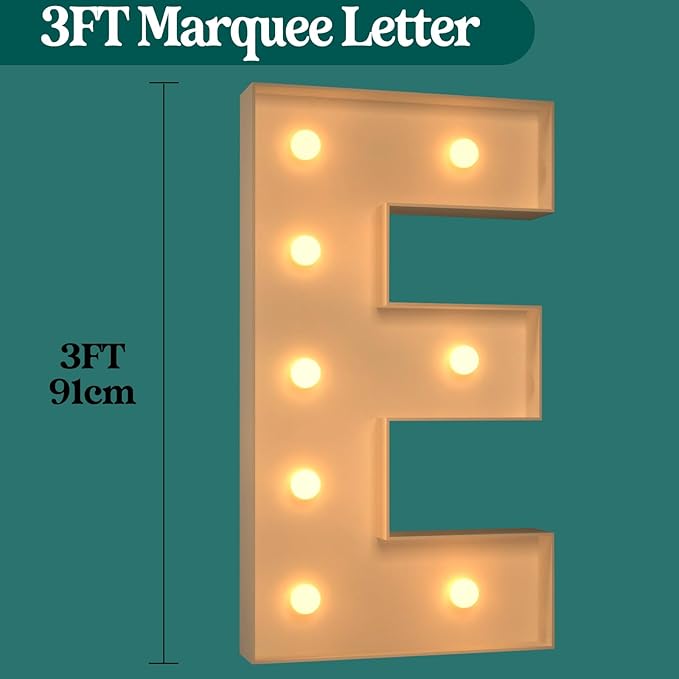 Marquee Letters 3 Feet Tall, 3FT Large Light up Letters E, Big Sign E with Warm White Light for Birthday Wedding Proposal Engagement Graduation Party Backdrop Decorations